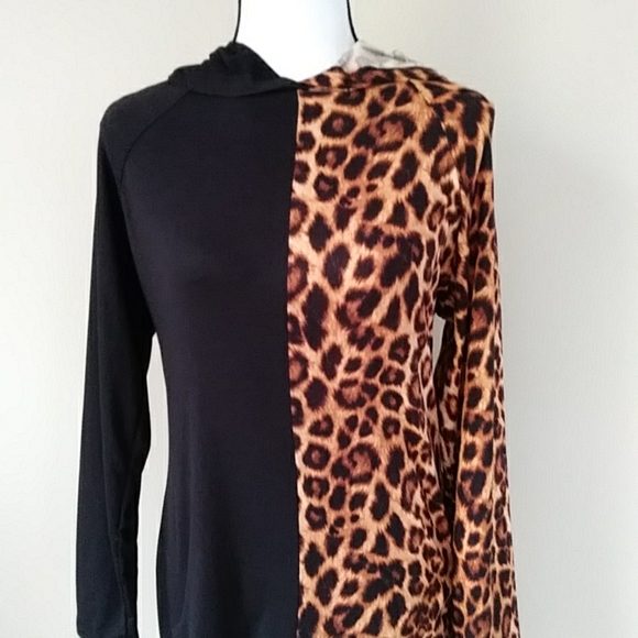 NWOT Arabella Color Block Leopard Print Hooded Dress XL Black Brown - Picture 10 of 16